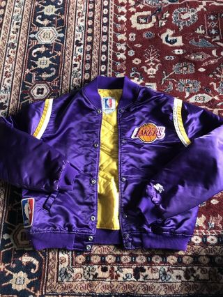 Vtg Starter Nba La Los Angeles Lakers Nylon Satin Bomber Jacket Purple Women’s S