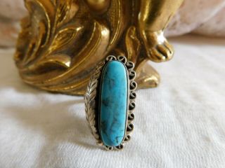 Vintage Navajo Sterling Silver 925,  Blue Turquoise Statement Ring Size 5 Signed