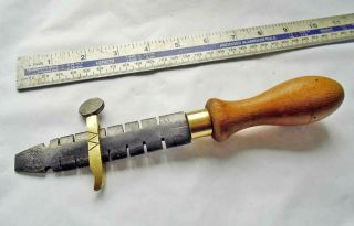 Vintage Beech Handled Saw Set Or Wrest With Brass Gauge Fence Vgc Old Tool