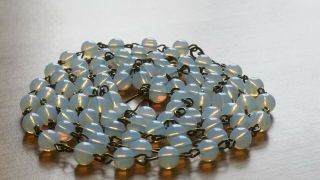 Czech Very Long Moonstone Wired Glass Bead Necklace Vintage Deco Style