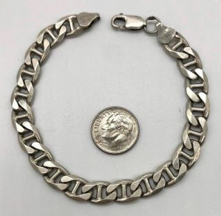 Vtg 925 Sterling Silver 8 " Mens Anchor/marine Link Bracelet Made In Italy - - 21g