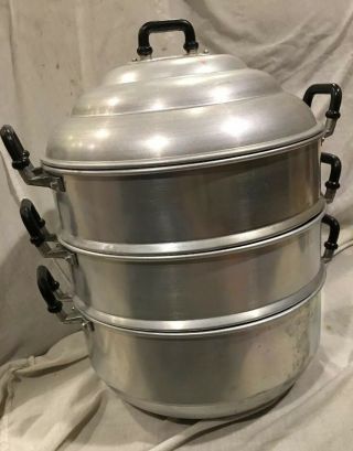 Vintage Steamer Pot Aluminum By Seng Thai Factory Chinese Food Large 15” 3 Tier