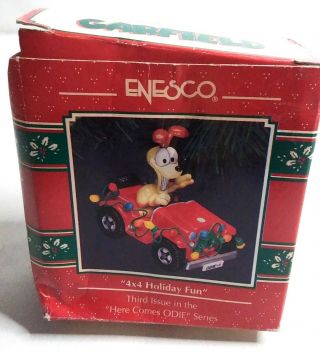 Vtg 1992 Enesco Garfield Christmas Ornament 4x4 Holiday Fun 3rd Here Comes Odie