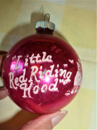 Vtg Shiny Brite Christmas Ornament Little Red Riding Hood Red W/stencil 2 3/4 " H