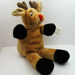 Large Plush Vintage RUDOLPH The RED NOSE REINDEER Hand PUPPET 19 