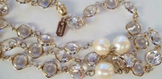 Kenneth J Lane Vintage Necklace Haute Couture Pearls & Crystal Chicklet Sautoir