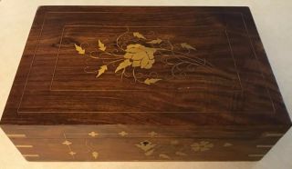 Vintage Wood Jewelry Box With Floral Design It Is 12 X8 X4