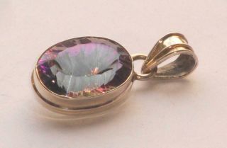 Vintage Unusual Very Large Silver & 32ct Mystic Topaz Necklace Pendant