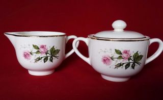 Vintage Queens Rose Royal China Usa Pink Roses Babys Breath Cream & Sugar Bowl