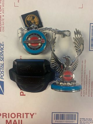 Franklin Harley Davidson Pocket Watch Eagle Stand Hydra Glide Box Tags