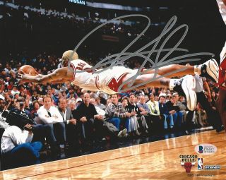 Bulls Dennis Rodman Authentic Signed 8x10 Horizontal Diving Photo Bas Witnessed
