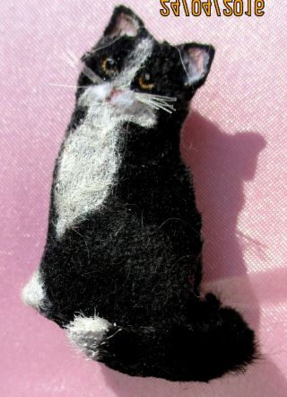 Vintage Dollhouse Miniature Hand Made Tuxeco Cat 1 1/2 " Tall - Not Signed