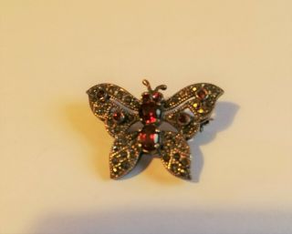 Pretty Vintage Silver 925 And Garnet Butterfly Brooch,  Vintage Brooch
