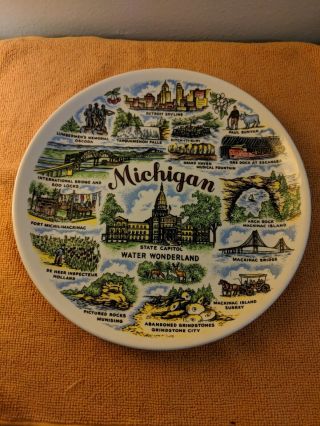 Vintage Michigan State Plate Decorative Souvenir.  Water Wonderland.