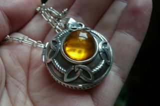 Vintage Amber And Silver Locket With Silver Chain