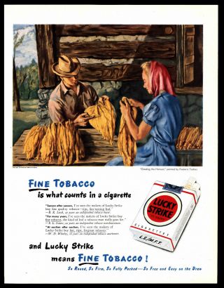 1947 Lucky Strike " Grading The Harvest " Tobacco Farmer Vintage Art Print Ad