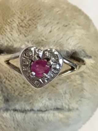 Vintage 9ct Gold Ruby & Diamond Heart Shape Ring