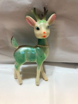 Vintage Rubber/plastic Green Irridescent Christmas Reindeer Japan 16h