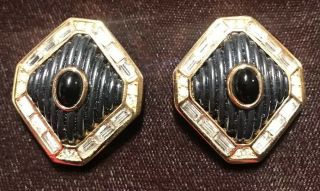 Vintage Christian Dior Clip Earrings With Rhinestones Plastic And Glass