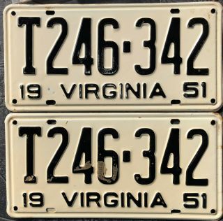 Matched Pair 1951 Virginia Truck License Plates - Dmv Clear For Yom