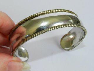 16g Vtg Mexico Smooth Solid Sterling Silver 925 W Gold Ropes Cuff Bracelet 6.  5 "