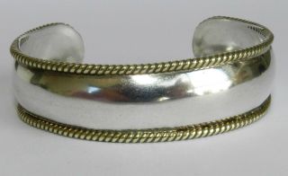 16g Vtg Mexico Smooth Solid Sterling Silver 925 w Gold Ropes Cuff Bracelet 6.  5 