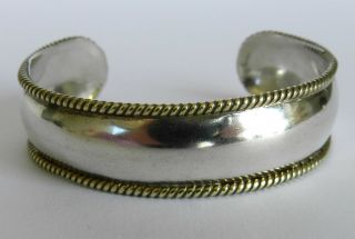 16g Vtg Mexico Smooth Solid Sterling Silver 925 w Gold Ropes Cuff Bracelet 6.  5 