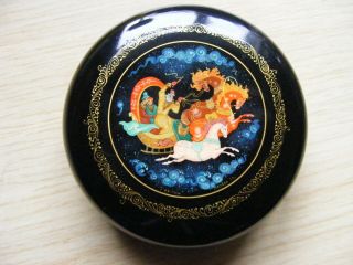 Vintage Russian Hand Painted Lacquered Trinket Box - Signed
