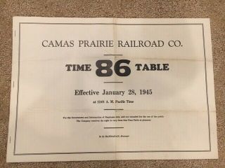 1945 Camas Prairie Railroad Co.  Employee Timetable 86