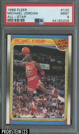 1988 Fleer Basketball 120 Michael Jordan Chicago Bulls All - Star Hof Psa 9