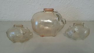 3 Vintage Anchor Hocking Large And Small Textured Glass Pig Piggy Bank S