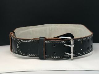 Vintage Bollinger Padded Black Leather Weight Lifting Belt Size Large