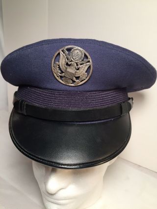 Vintage Us Air Force Enlisted Dress Blue Hat & Rain Cap Size 7 Euc Military