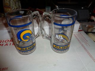 Qty 2 Vintage L.  A.  Los Angeles Rams Glass Mug Nfl Football Beer