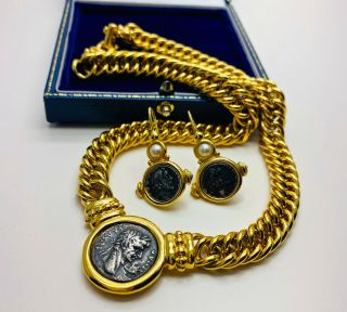 Vintage Jewellery Signed Carolee Roman Coin Necklace/earrings