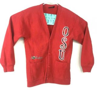 Vtg 80s Ohio State University Go Buckeyes Mens M Cardigan Sweater Osu Red Plaid