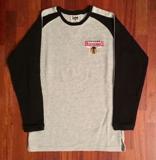 Vintage Chicago Blackhawks Embroidered Long Sleeve Thermal Shirt Large Lee Sport