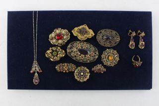 12 X Vintage Czech Filigree & Peking Glass Jewellery Inc.  Screw Earrings