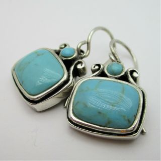 Vtg Sterling Silver Double Stone Turquoise Drop Dangle Earrings 925 Thailand