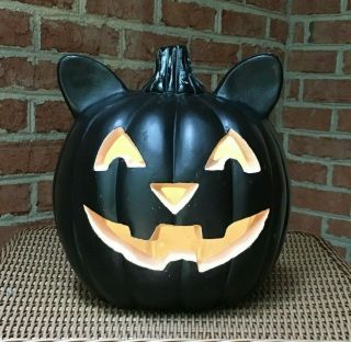 Vintage Halloween Blow Mold Black Cat Light - Up Pumpkin Decoration