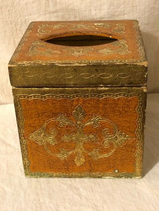 Vintage Florentine Gilded And Orange Tole Wood Tissue Box Cover Made In Italy