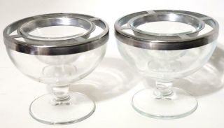 Set Of 2 Vintage Glass & Stainless Steel 3 Pc Shrimp Cocktail Pedestal Bowls