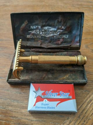 Vintage Gillette Old Type Open Comb Double Edge Safety Razor With Metal Case