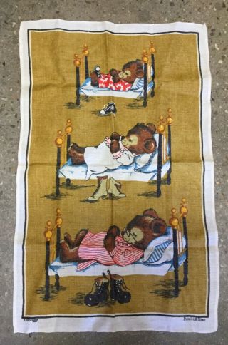 Vintage Souvenir Pure Irish Linen Tea Towel By Dunmoy - Three Bears - Brown
