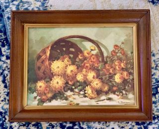 L.  Sherman Painting Antique Vintage Basket Of Flowers 19 1/2 “w X 15 1/5 “h
