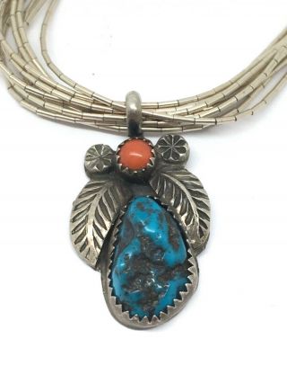 Vintage Native American Sterling Silver 10 Strand Necklace Pendant Turquoise