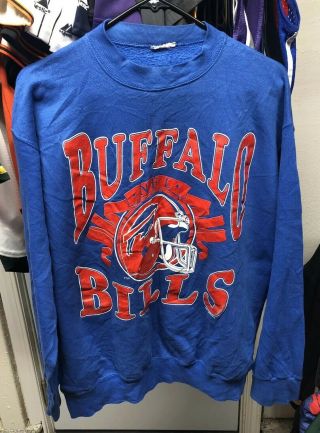 Vintage Buffalo Bills Sweatshirt,  Nfl Trench Crewneck,  Blue,  Sz Large,  1990