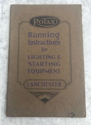 Vintage Lanchester Rotax Instruction Booklet 1930’s Pre War