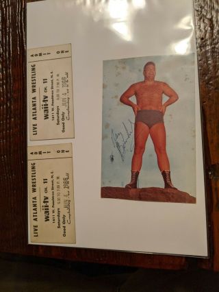 Vintage 1966 Wrestling Ticket Stubs & Autographed Photo Postcard Ray Gunkel