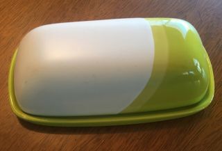 Vtg Threshold Stoneware Lime / Avocado Green Lid Butter Dish - Microwave Safe